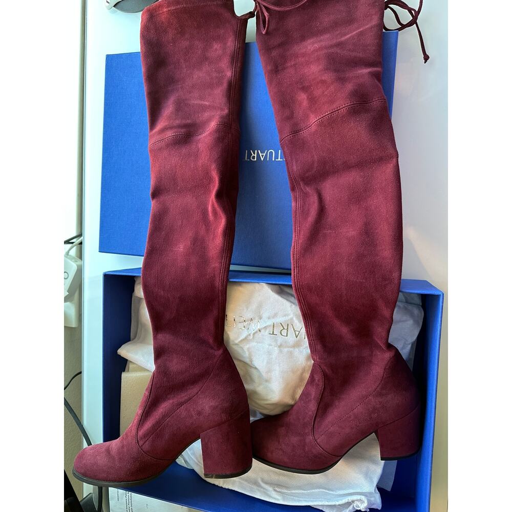 New Stuart Weitzman Tieland Thigh High Boots Cabernet Suede
